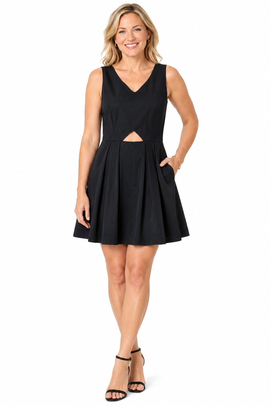 Madewell Sleeveless Black 100% Cotton Lined Belly Cut Out Summer Dress sz 6